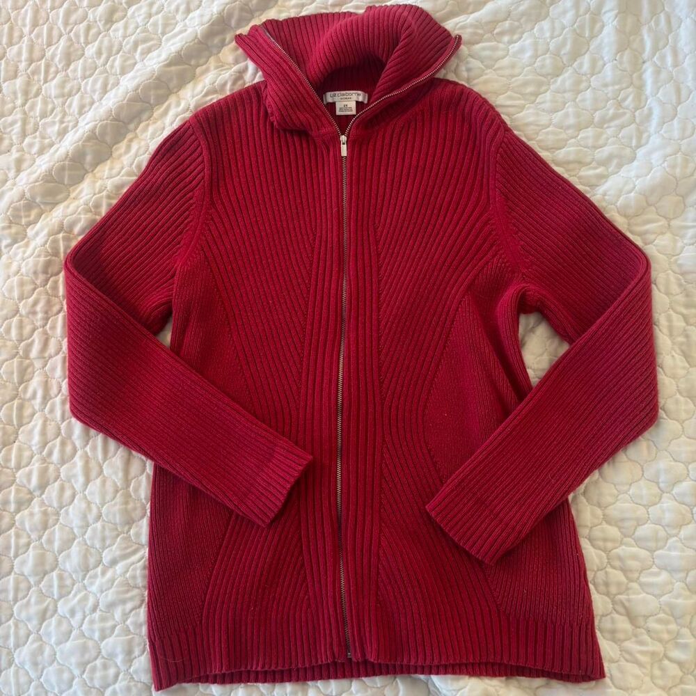 Liz Claiborne Women’s Red Y2K Zip Up Turtleneck Sweater Size 2x